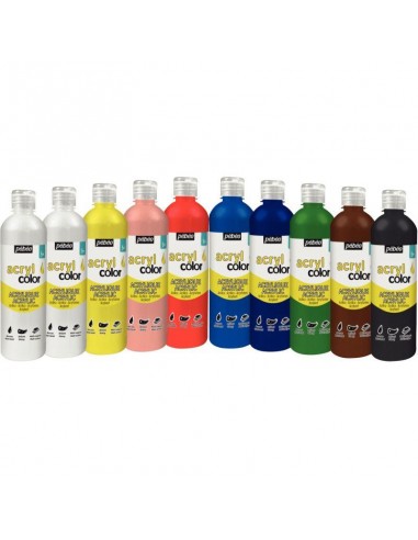 Carton 10 flacons 500 ml de peinture acrylique brillante ACRYLCOLOR couleurs standards s'inspire de l'anatomie humaine