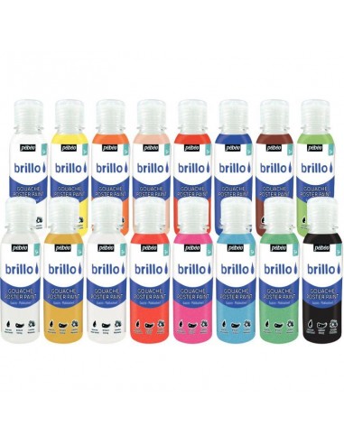 Carton de 16 flacons de 150 ml de gouache brillante BRILLO couleurs assorties 50% de réduction en Octobre 2024