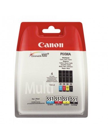 Canon 551 pack de 4 cartouches jet d'encre noire, cyan, magenta et jaune authentique (CLI551CMJ) pas cher