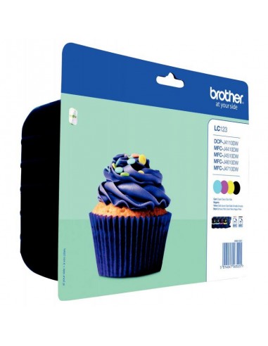 Brother CUPCAKE pack de 4 cartouches jet d'encre noire, cyan, magenta et jaune authentique (LC123VALBP) Faites des économies