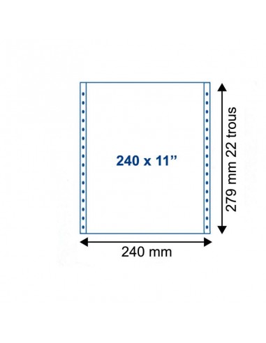 Paquet de 2000 feuilles de listing uni blanc 1 pli, 70g, micro perforé latéral, de format : 240 mm x 11" Venez acheter