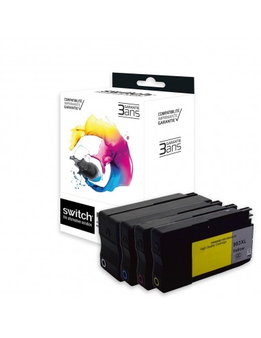 SWITCH hp H953XLB/CL Pack x 4 compatible avec L0S70AE  F6U16AE  F6U17AE  F6U18AE - Noir Cyan Magenta Jaune est présent 