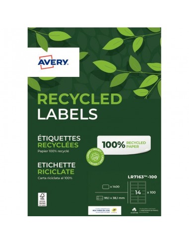 Boîte de 1400 étiquettes recyclées 99,1 x 38,1mm en linge