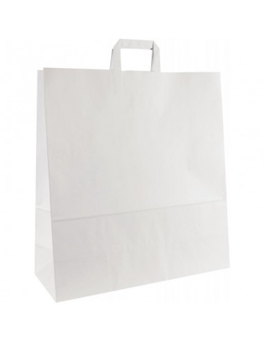 Carton de 100 sacs kraft blanc 45+17x48cm poignées plates pas cheres