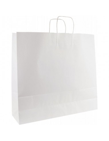 Carton de 100 sacs kraft blanc 40+16x45cm poignées torsadées rembourrage situé sous