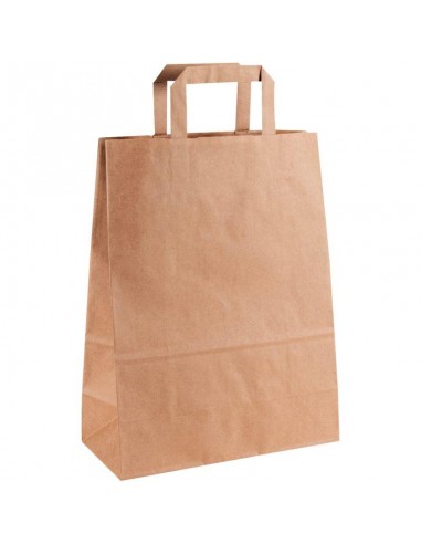 Carton de 200 sacs kraft brun 26+12x34cm poignées plates outlet