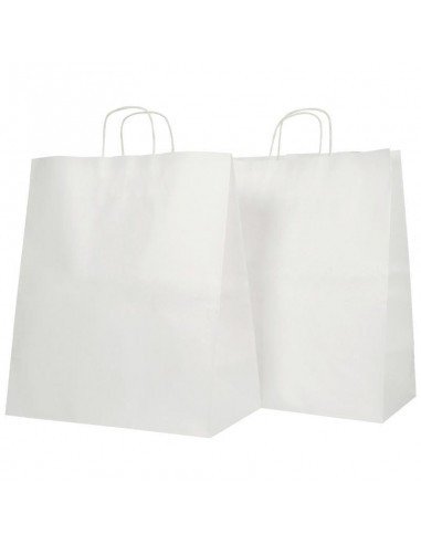 Carton de 200 sacs kraft blanc 24+11x30cm poignées torsadées rembourrage situé sous